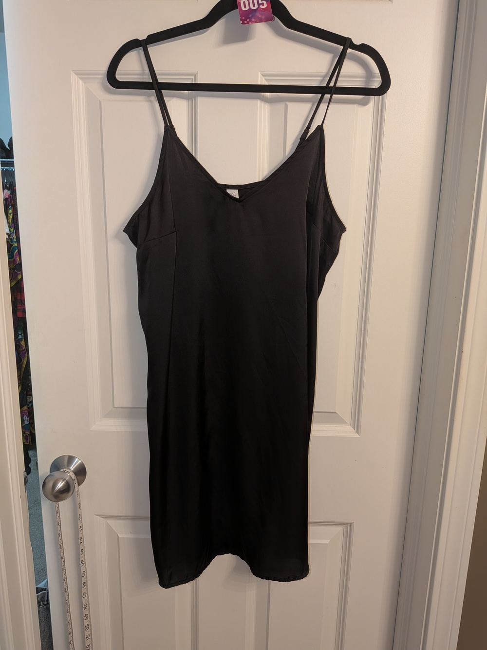 stars above Black Satin Slip Chemise with Adjustable Spaghetti Straps